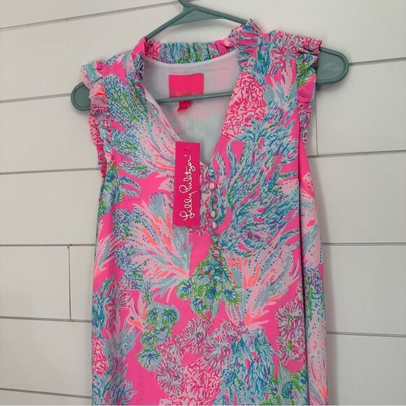 Lilly Pulitzer Cally Soft Shift Dress Size 00 Lileeze Prosecco Pink Seaing Print - Picture 2 of 6